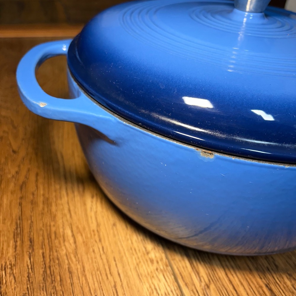 Lodge Caribbean Blue Cast Iron Large 6 Quart Enameled Dutch Oven With Lid READ - Picture 5 of 10